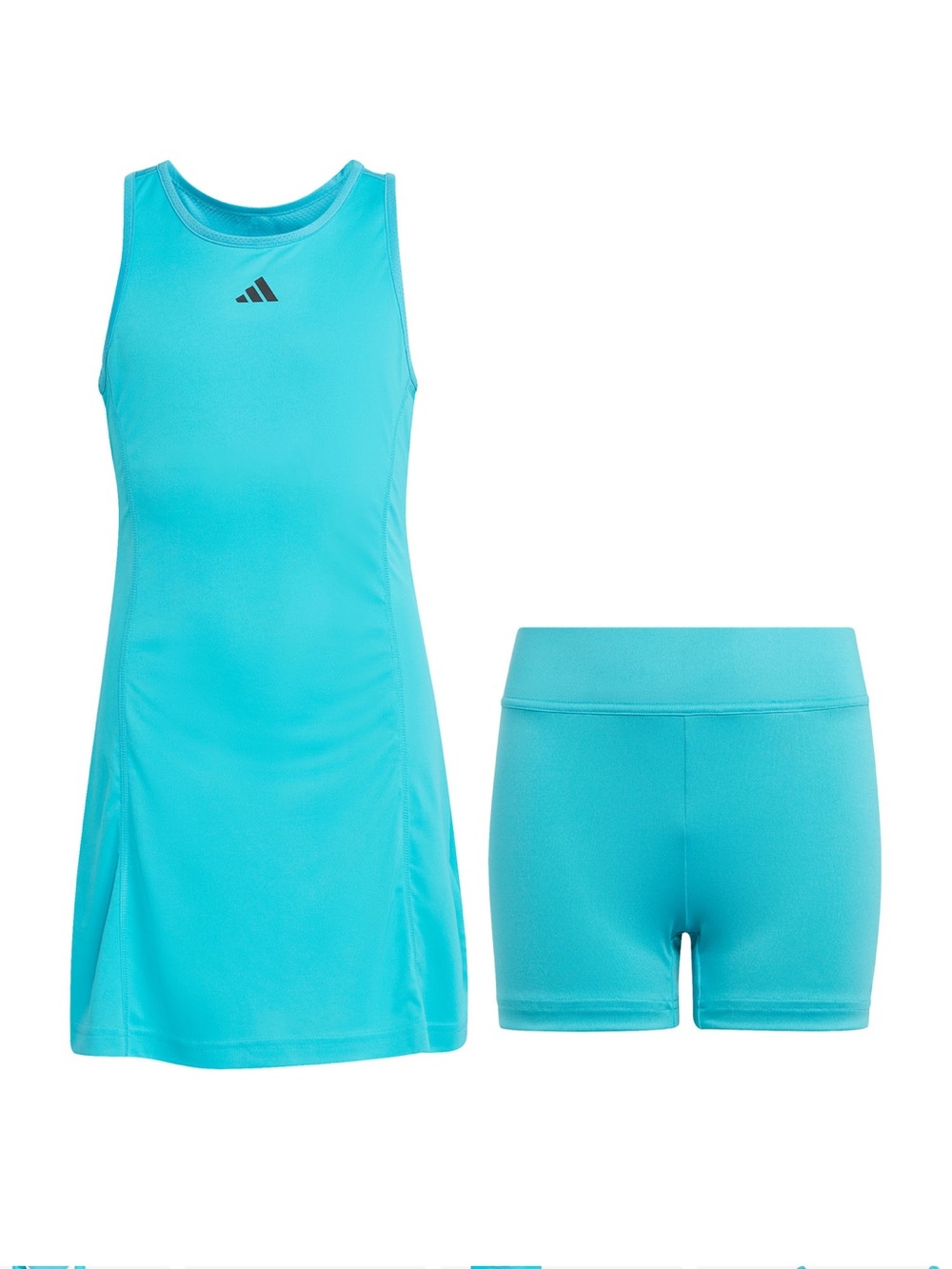Adidas Club DressGirl Aqua Blue Sleeveless Tennis Dress with Matching Shorts